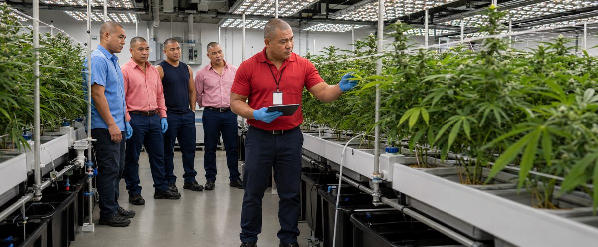 Devin Lockett in the BiomedRx hydroponic cannabis cultivation facility